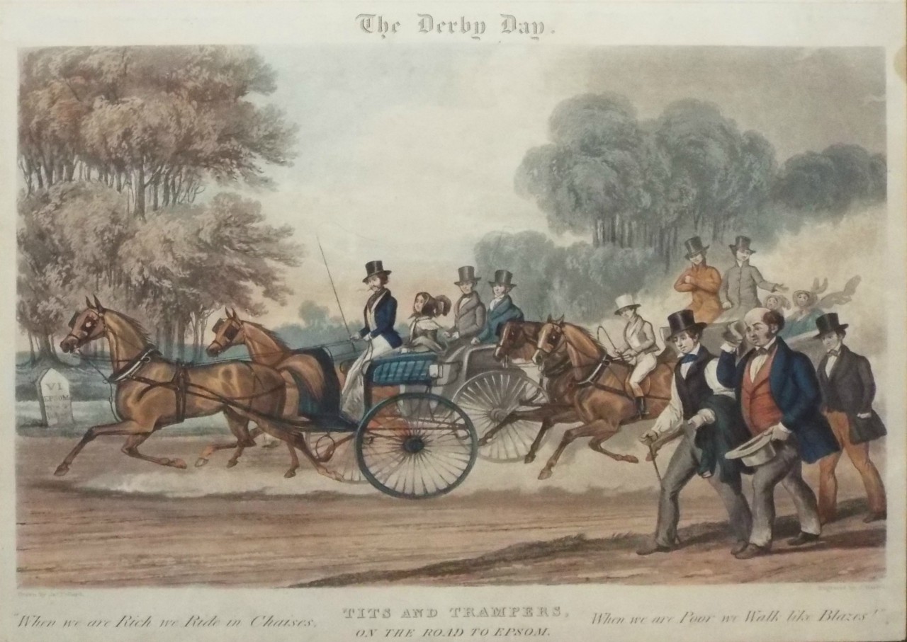 Aquatint - Derby Day. Tits and Trappers, on the Road to Epsom. - Harris